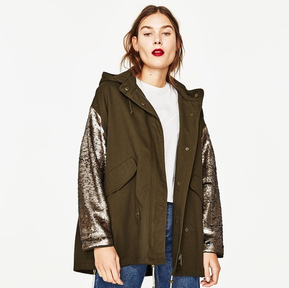 🏵️💚 Zara Women's Sequin Sleeve Parka - Picture 3 of 3